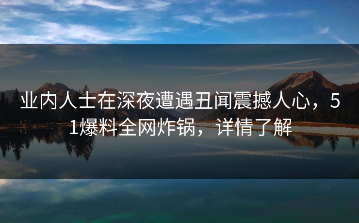 业内人士在深夜遭遇丑闻震撼人心，51爆料全网炸锅，详情了解